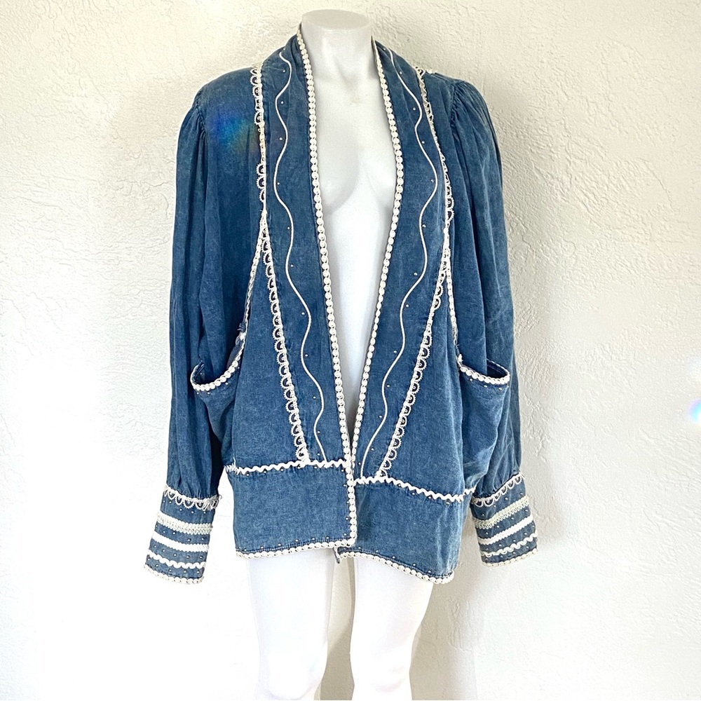 Vintage Rare Lace Pearl Baroque‎ Denim Jacket